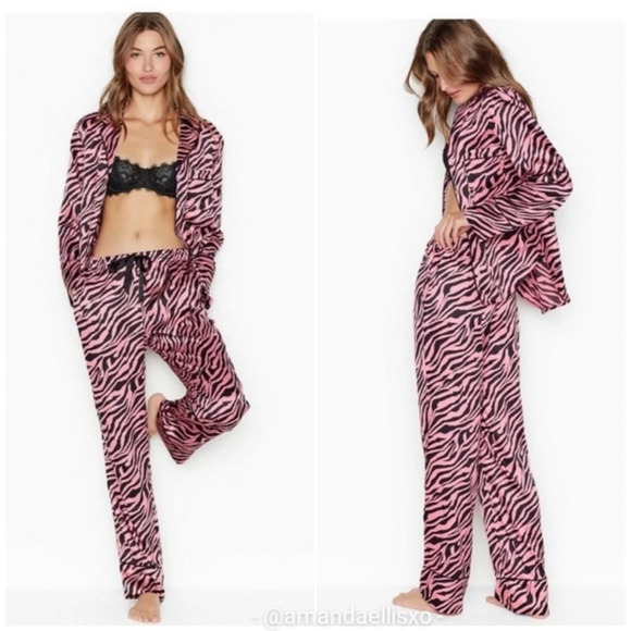 Victoria's Secret After Hours Satin Zebra Stripe Pajama Lounge Pants Small - Picture 1 of 9